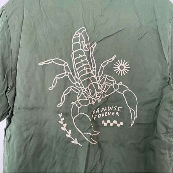 P&Co Green Embroidered Short Sleeve Take is Easy Bowling Boxy Collared Shirt XS - Picture 8 of 10